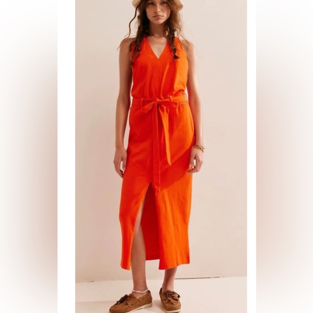 FP Beach Free People Randi Halter Midi Dress Tangerine Tango Orange